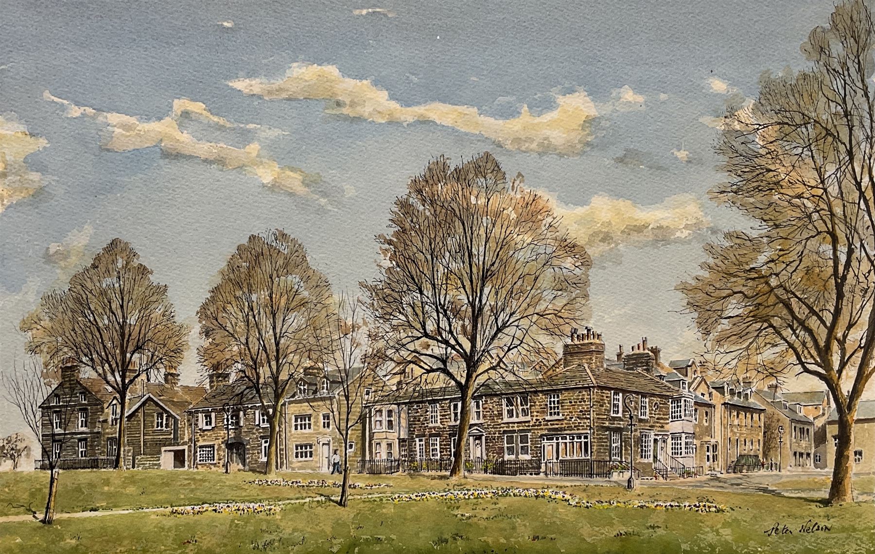 Peter Nelson (British Contemporary): Church Square Harrogate, watercolour signed 33cm x 52cm