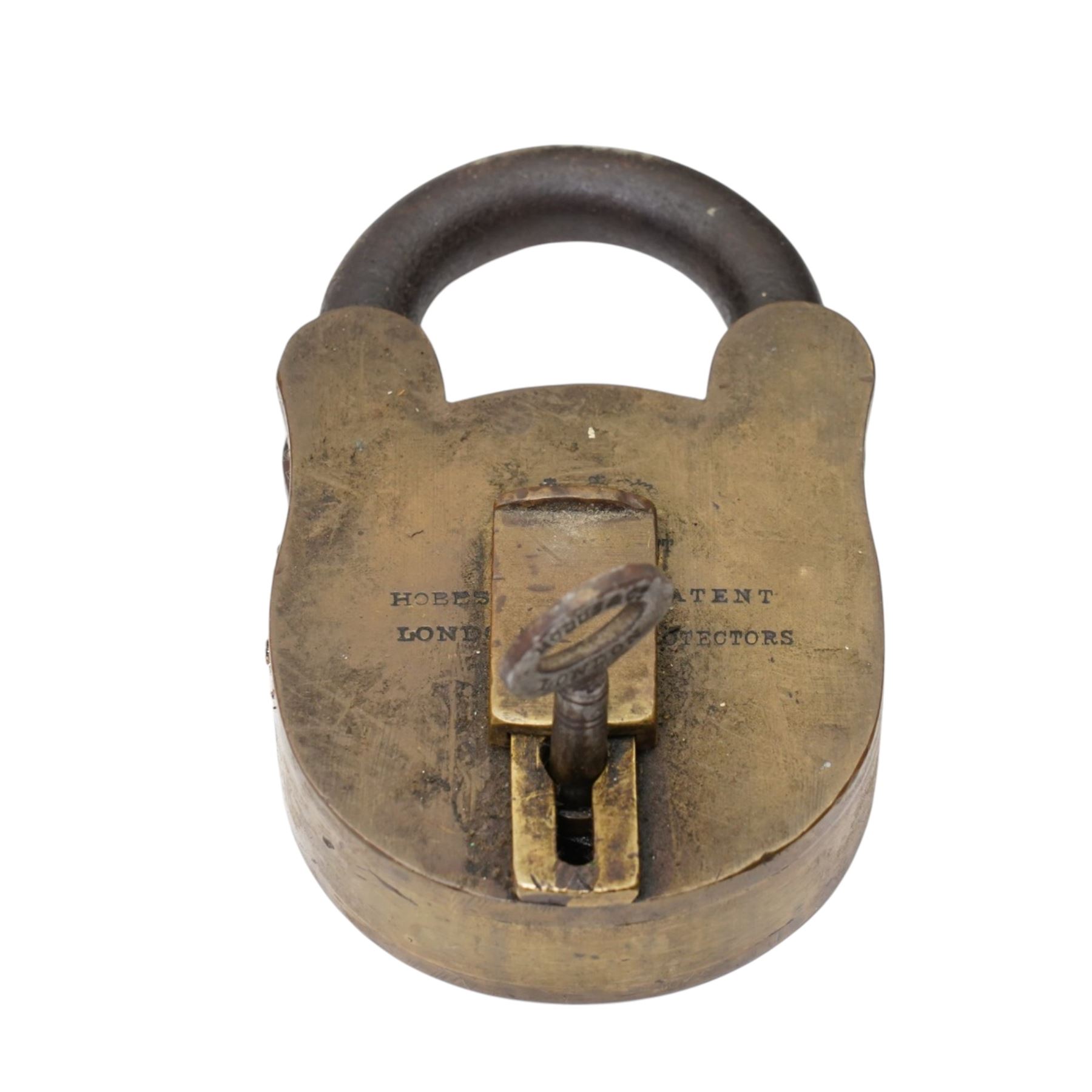 Victorian bronze weight; large padlock, jam pan, copper kettle and warming pan 