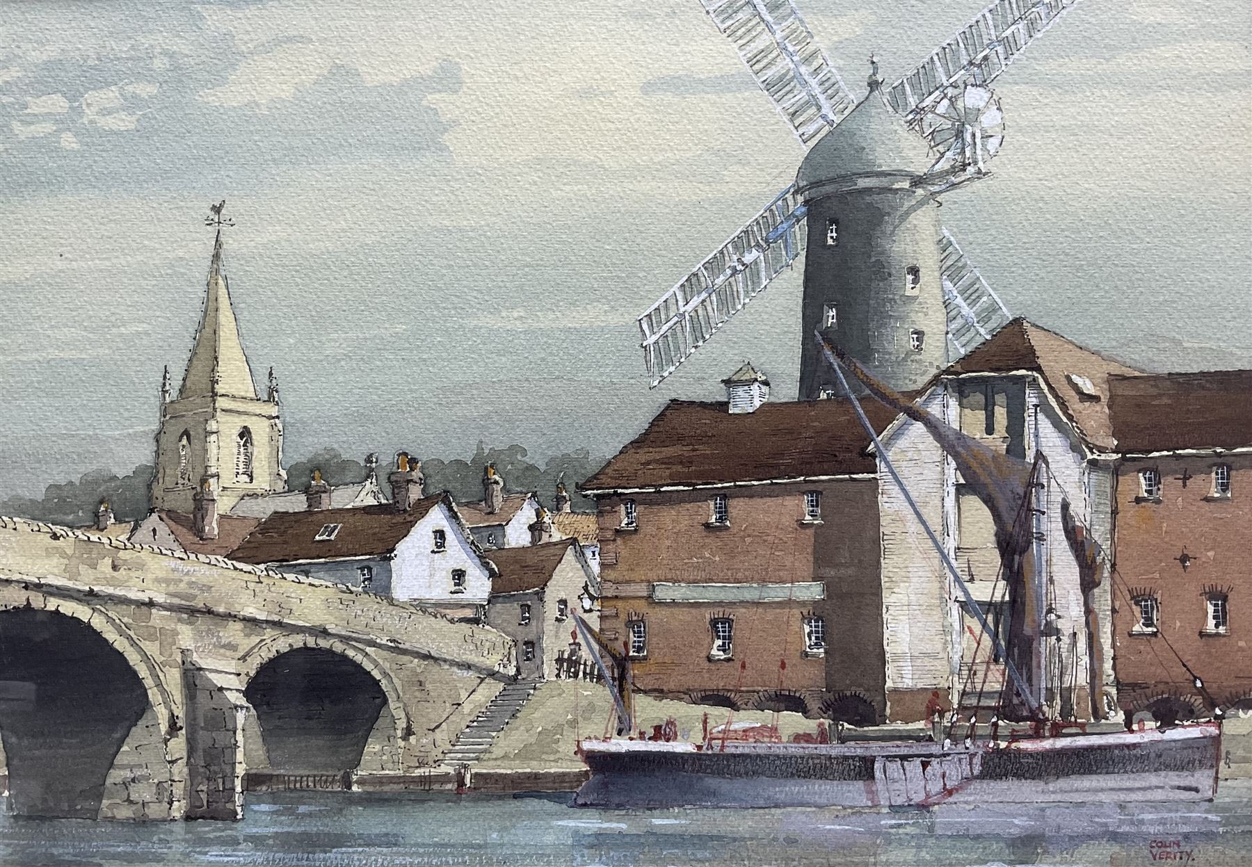 Colin Verity (British 1924-2011): Dutch Waterway, watercolour and ink signed 24cm x 35cm 