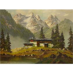  Wolfgang Heinz Unger (German 1929-): Alpine Cabin, oil on canvas signed 59cm x 79cm   