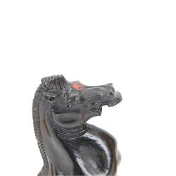 Jaques 'The Staunton Chess-Men' boxwood and ebony chess set, in original brass mounted mahogany box with paper label to interior, only the boxwood king stamped Jaques London, some pieces marked with red crown, boxwood king H11cm