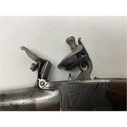 Early 19th century J. Calvert (Leeds) flintlock single barrel tap action pocket pistol, approximately .45 cal., the 4cm (originally) screw off barrel with top safety and walnut stock L16cm overall