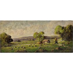 English School (19th/20th century): 'Summertime Surrey' & 'On the Common Suffolk', pair oils on mahogany panels unsigned, titled in pencil verso 12cm x 27cm (2)