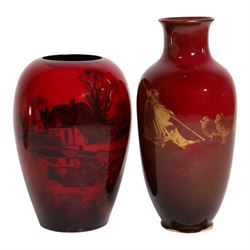 Royal Doulton early Flambe vase, decorated with a shepherd and sheep, together with anothe...