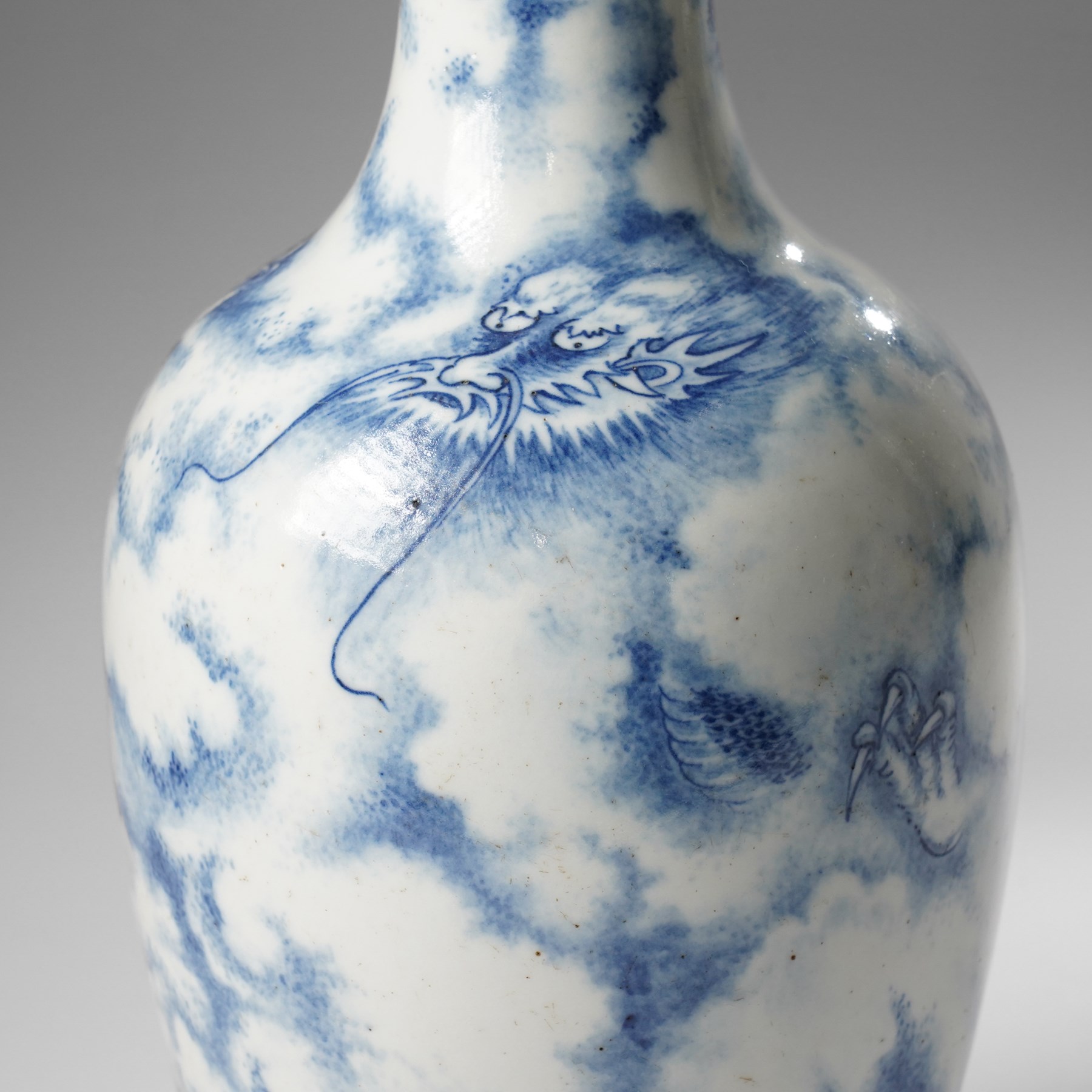 Chinese blue and white vase, of baluster form, painted with a dragon among clouds, unmarked, H26cm 