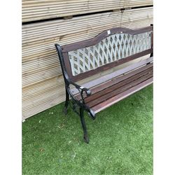Large cast metal and wood slatted garden bench with lattice back - THIS LOT IS TO BE COLLECTED BY APPOINTMENT FROM DUGGLEBY STORAGE, GREAT HILL, EASTFIELD, SCARBOROUGH, YO11 3TX