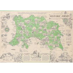 Estra Clark (British 1904-1993): 'Historic Jersey', pictorial colour map of Jersey with im...