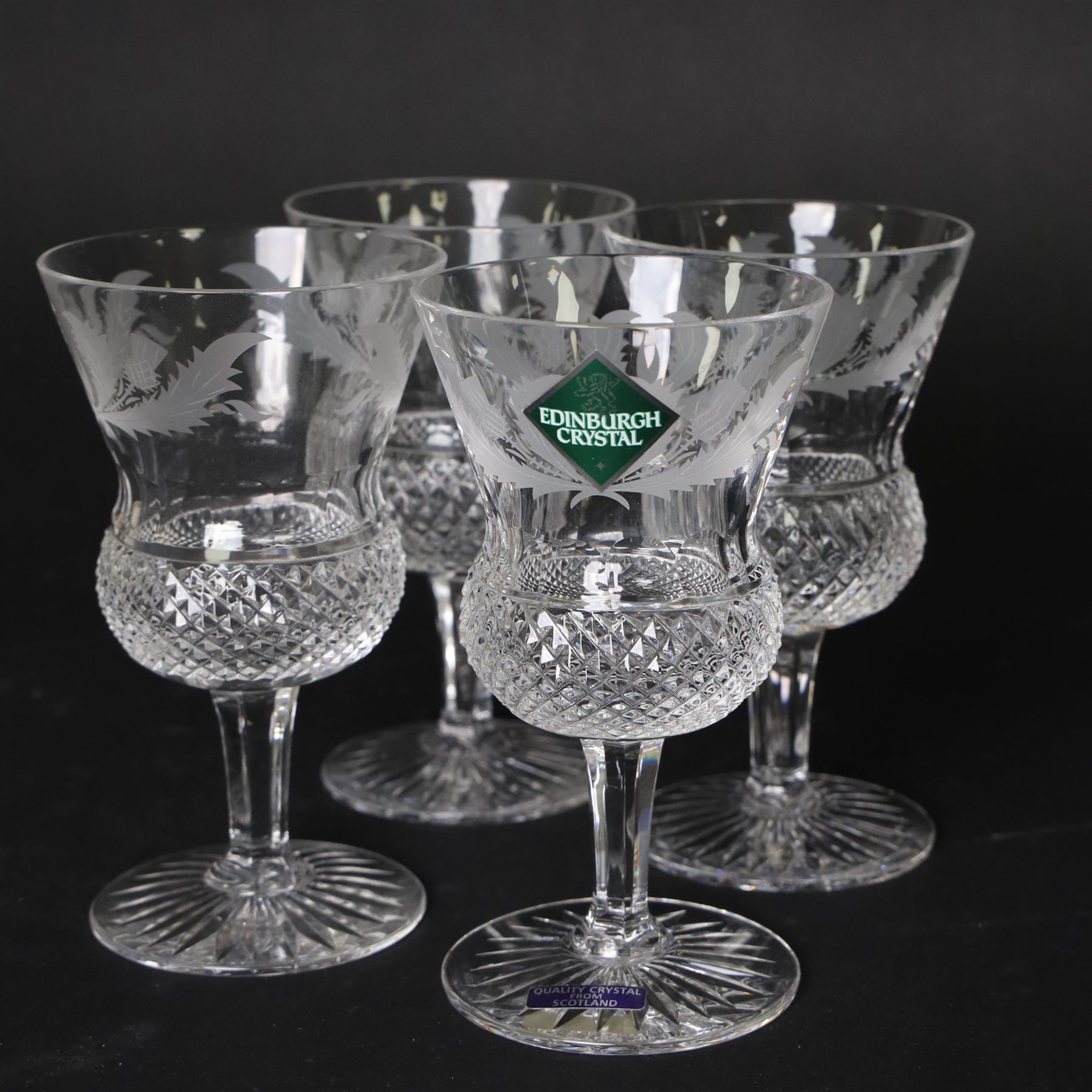 Edinburgh Crystal Thistle pattern suite of glass for ten, comprising champagne, white wine, red wine, brandy balloons, sherry, port and tumblers 