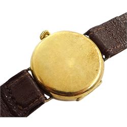 Zenith 18ct gold gentleman's manual wind wristwatch, No. 2385426, white enamel dial with subsidiary seconds dial, Glasgow import mark 1923, on brown leather strap