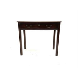 Georgian mahogany side table, moulded rectangular top over single drawer, square moulded supports