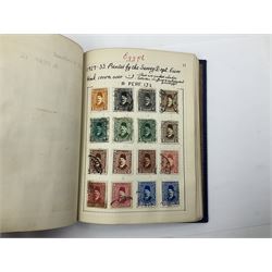 Egypt 1866 and later stamps, including general issues, provisionals, air mail, commemoratives, officials, postage dues etc, Suez Canal issues with one cent, five cents, twenty cents and forty cents showing examples of the original, reprints and forgeries with blocks of four, annotated throughout with comments including paper type used, watermarks, printer etc, housed in a 'Miniature Album'