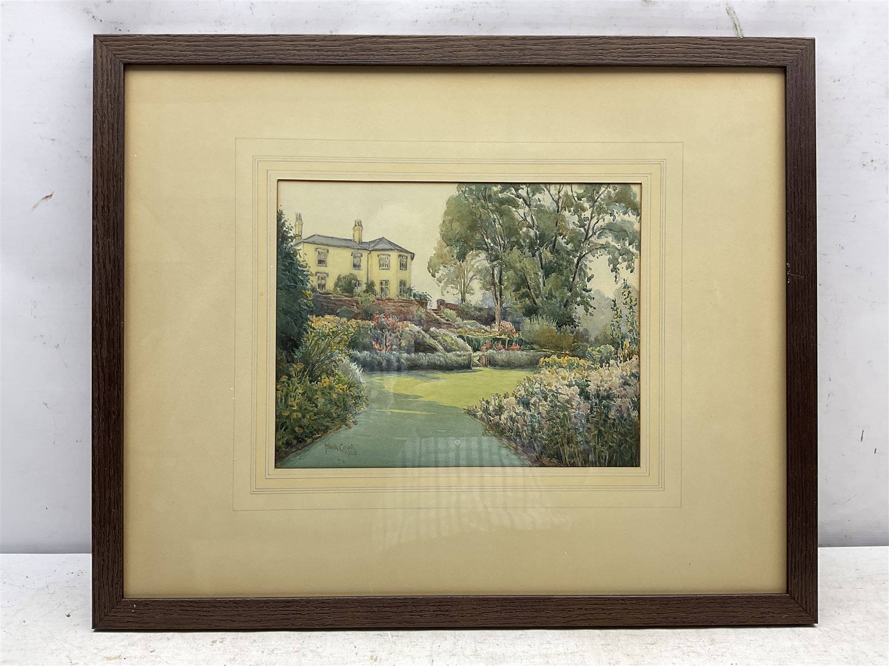 Mark Cook (Chester 1868-1951): 'The Rock Garden - Heron Bridge', watercolour signed and dated 1930, titled on label verso 24cm x 31cm; Barry Claughton (British 20th century): Ladies at the Pond, watercolour signed 35cm x 48cm; Cliff Oldfiend (British Contemporary): 'A Walk in Silpho', watercolour signed, titled verso 25cm x 37cm (3)