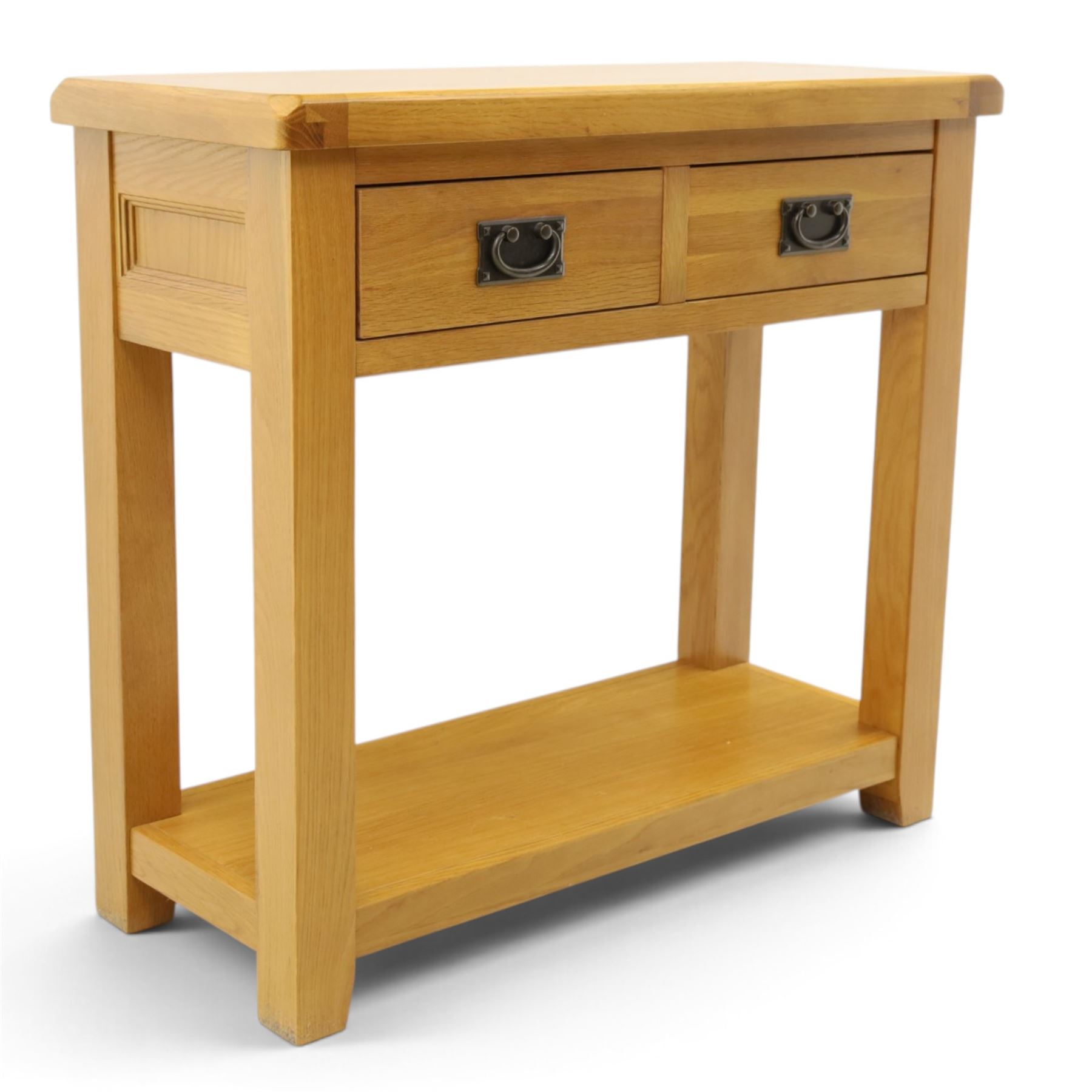 Oak Furnitureland - Contemporary solid oak console table, fitted with two drawers and full length under tier