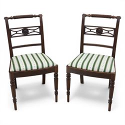 Pair of 19th century mahogany dining chairs, the wrythen top rail above a pierced splat an...