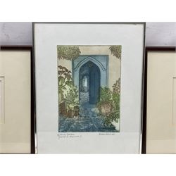 Ian Stephens RE (British 1940-): 'Cosgrove Mill' and 'Cottesbrooke', pair wood engravings signed and titled, dated 1983 and 1984 and numbered 22/50 and 26/50, respectively, 10cm x 13cm; Elaine Marshall (British Contemporary): 'Trinity Garden, Greenwich Riverwalk 1', coloured etching with aquatint signed titled and numbered 26/100 in pencil 23cm x 16cm (3)