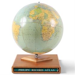 Mid 20th cent. Philips' Challenge Globe pub. 1969, chrome support mounted on teak base wit...