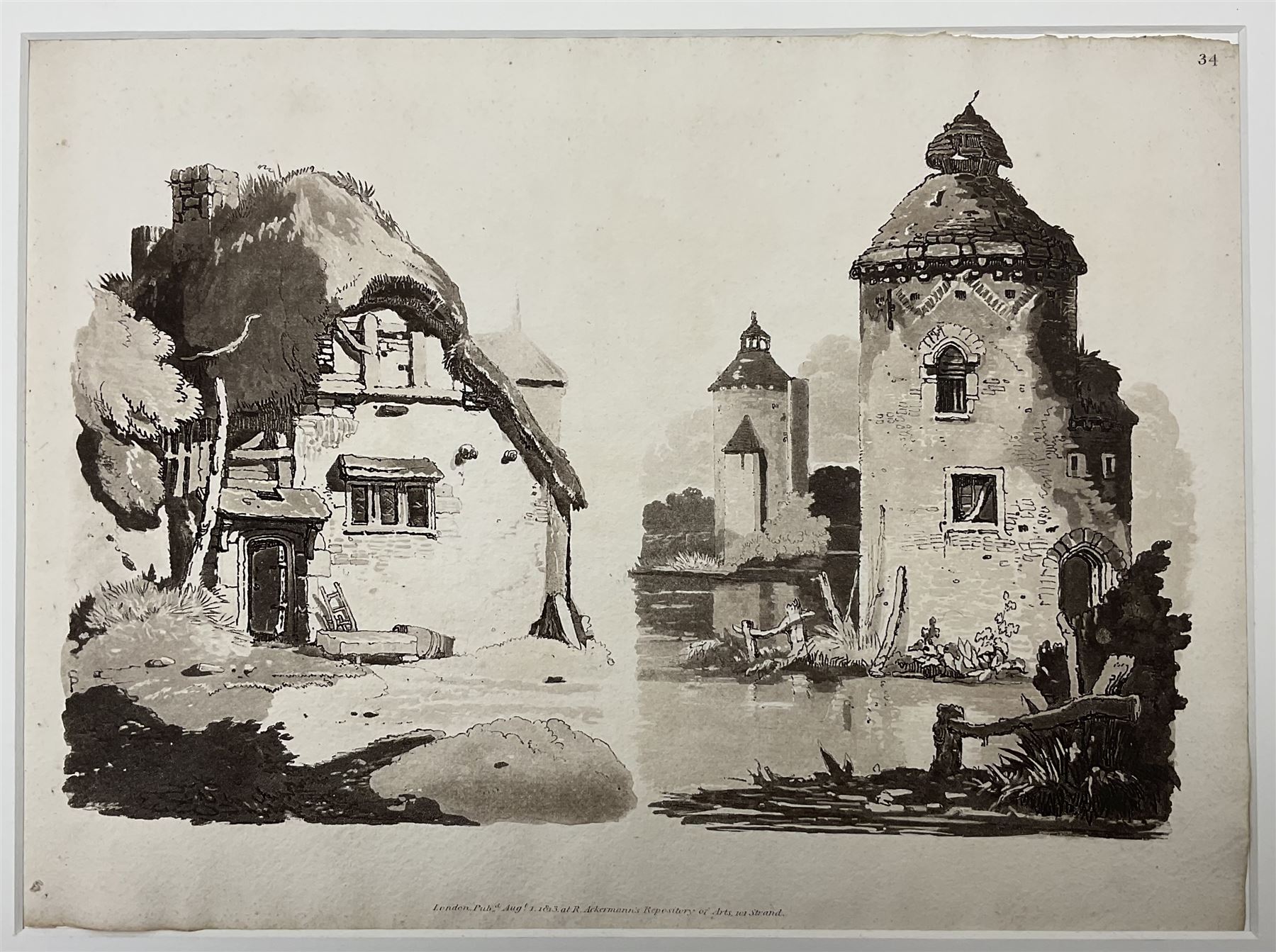 Samuel Prout (British 1783-1852): 'Rudiments of Landscape in Progressive Studies. Drawn, and Etched in Imitation of Chalk', collection of soft ground etchings pub. Rudolph Ackermann c.1813, each 36.5cm x 26cm, each mounted and bound in two bespoke folios