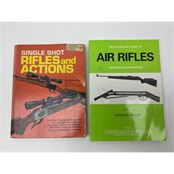 Collection of books, pamphlets and catalogues on guns and shooting including Colin Greenwood: Rook & Rabbit Rifle. 2006; Frank de Haas: Bolt Action Rifles. 1984 and Single Shot Rifles and Actions. 1969; Ian Skinnerton: .577 Snider-Enfield Rifles and Carbines. 2003 and two Small Arms Identification Series booklets; two Collectors Guides on Air Rifles by D.E. Hiller etc; and Bruce Bairnsfather Bystander's Fragments From France No.4