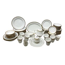 Noritake tea and dinner wares decorated in the 'Richmond' pattern, to include thirteen teacups, twelve saucers, eleven dinner plates, lidded twin handled sucrier, teapot, etc