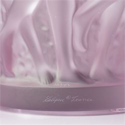 Lalique Bacchantes pattern frosted and clear pink glass vase signed 'Lalique France' H25cm in original pink Lalique box with guarantee etc