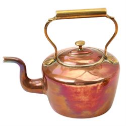 Oval copper kettle, Art Nouveau brass jug by Joseph Sankey and silver plated fruit dish