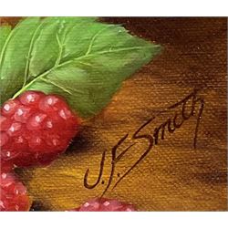 John F Smith (British 1934-): Still Life of Fruit, oil on canvas signed 29cm x 39cm
Notes: Smith was a porcelain artist for Royal Worcester between 1950-1971