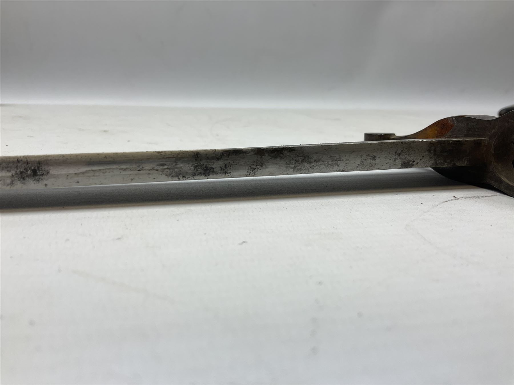 19th century Bayonet with 58cm fullered Yataghan shaped blade, stamped with anchor mark, with leather scabbard