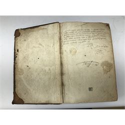 Three 17th century Lugduni (Lyon) printed books each with engraved title page in red and black comprising R.P. Corn Cornelii A Lapide .... Tomus Primus. 1690; R.P. Cornelii Cornelii A Lapide .... 1683; and Hortus Pastorum Sacrae Doctrinae Floribus Polymitus .... 1668. All folio with full calf bindings (3)
