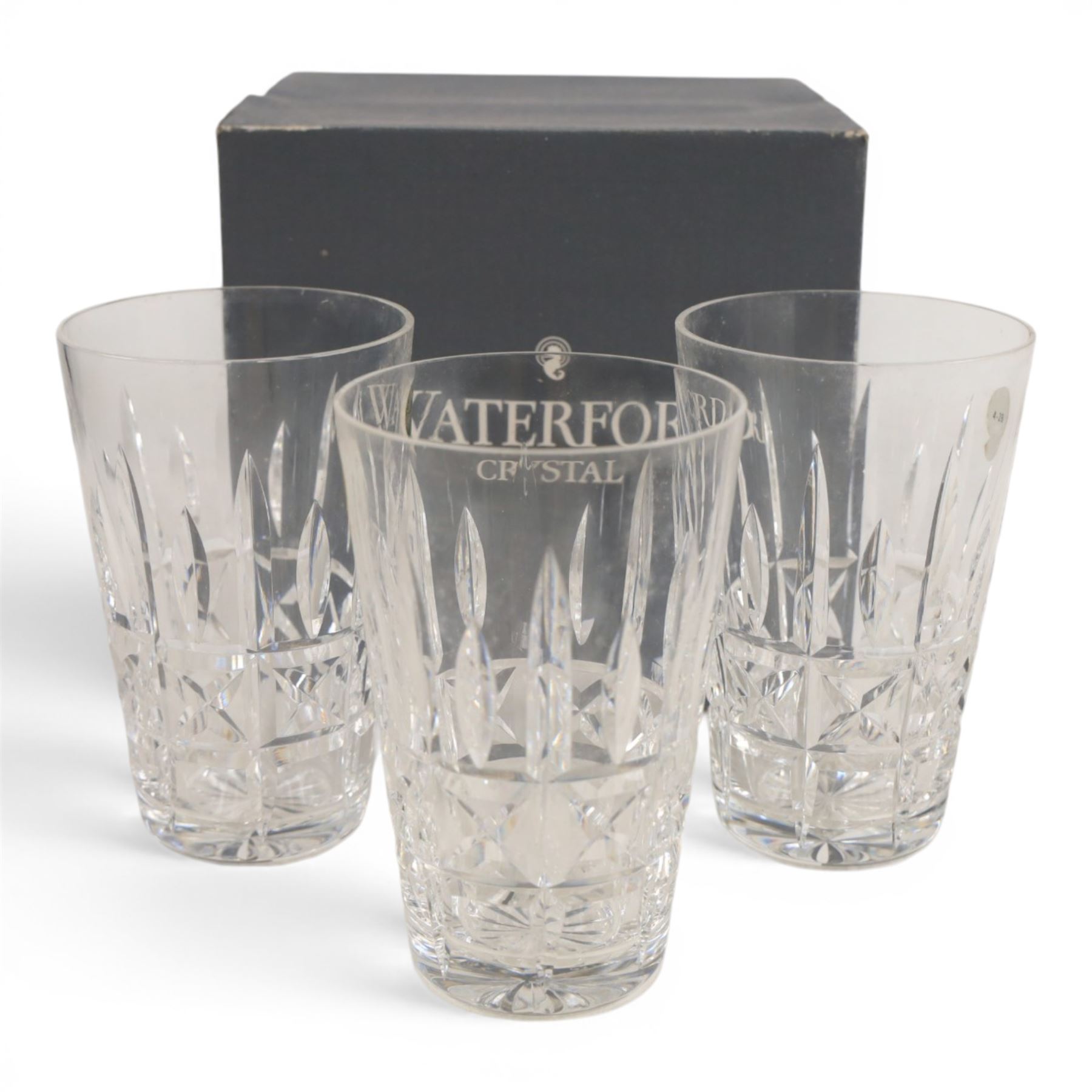 Set of twelve Waterford Crystal Kylemore pattern tumblers and matching jug, tumblers H13cm