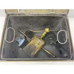 Brass rectangular coal box with handles and hinged lid