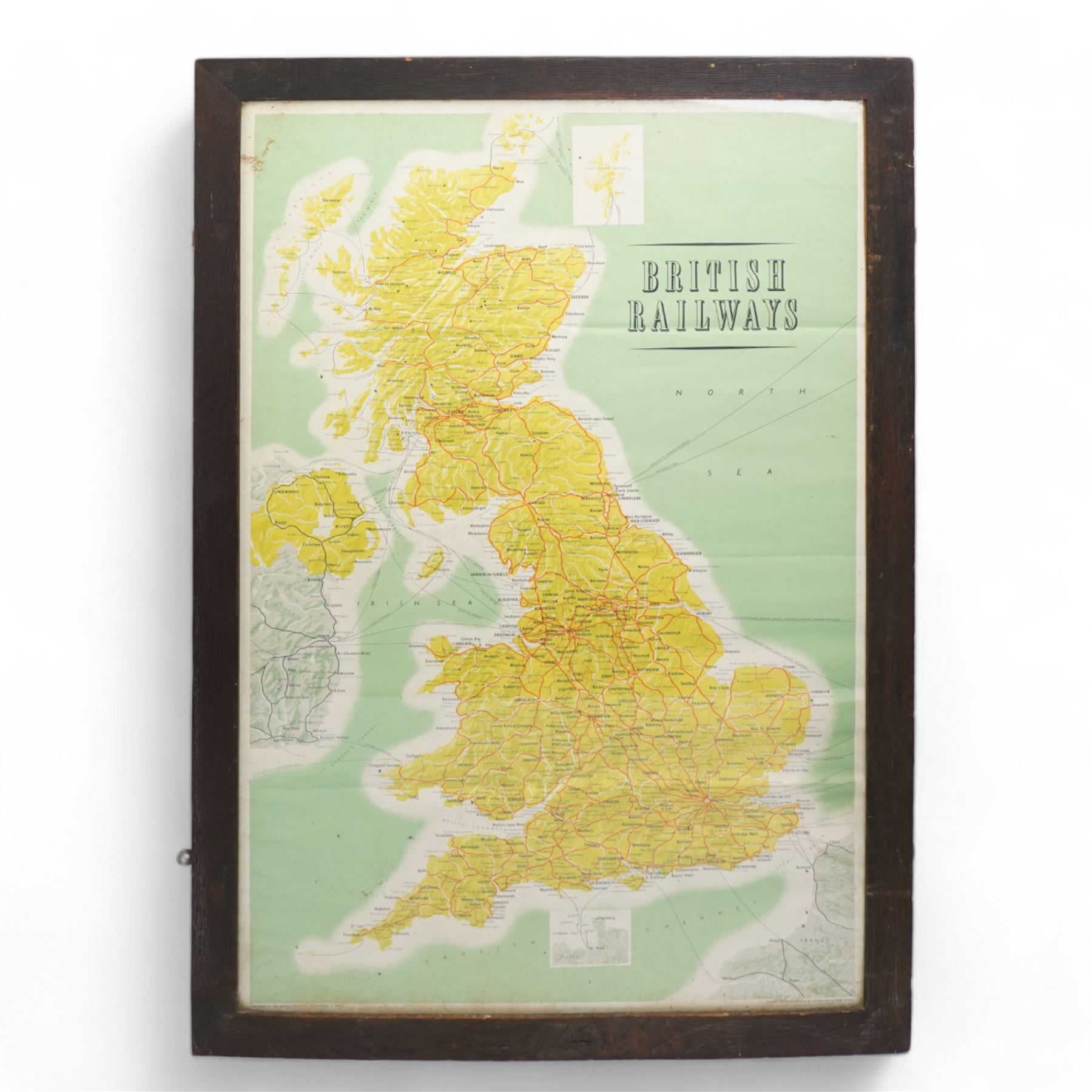 British Transport Commission poster, showing the service lines of 'British Railways', pub. by Waterlow & Sons Ltd, London & Dunstable, together with 'Whitby & Saltburn' Ordnance Survey map with applied sign pointing towards Lealholm Station, on the Esk Valley Line running between Middlesbrough and Whitby max 102 x 64cm (2)
