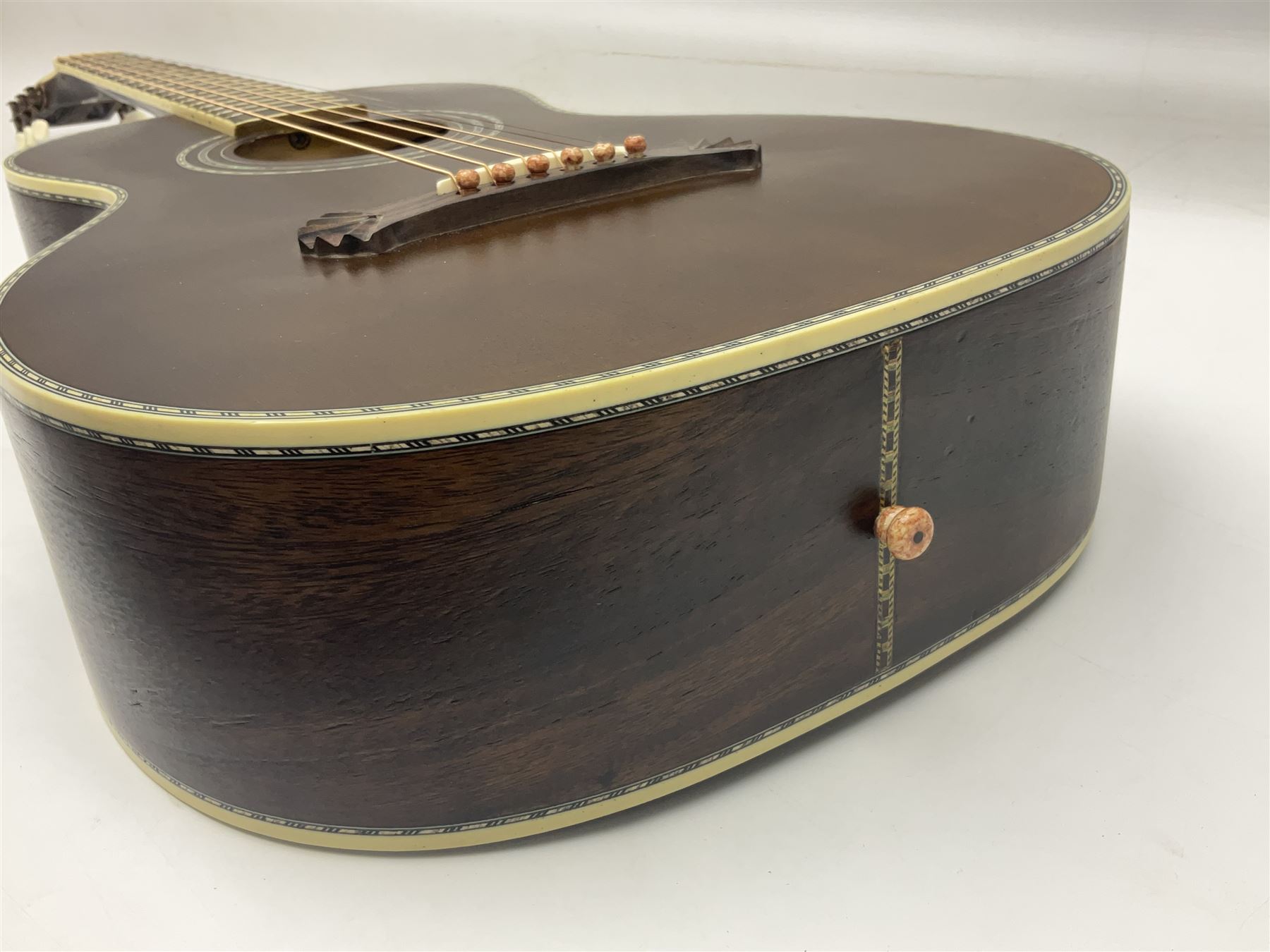 Indonesian crafted re-issue of an early Washburn Parlour guitar, model P314KK, bearing 125 years celebration label dated 2008; serial no.01120400171; L95cm; in Washburn case