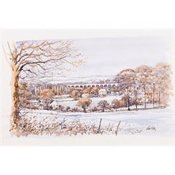 Joseph Pighills (British 1902-1984): 'Nab Hill and Nan Scar - Oxenhope', watercolour signed and dated '79, titled verso 25.5cm x 35cm; George 'Griff' Griffiths (British 1939-2017): 'Arthington Near Otley', watercolour signed, titled verso 22.5cm x 33.5cm (2)