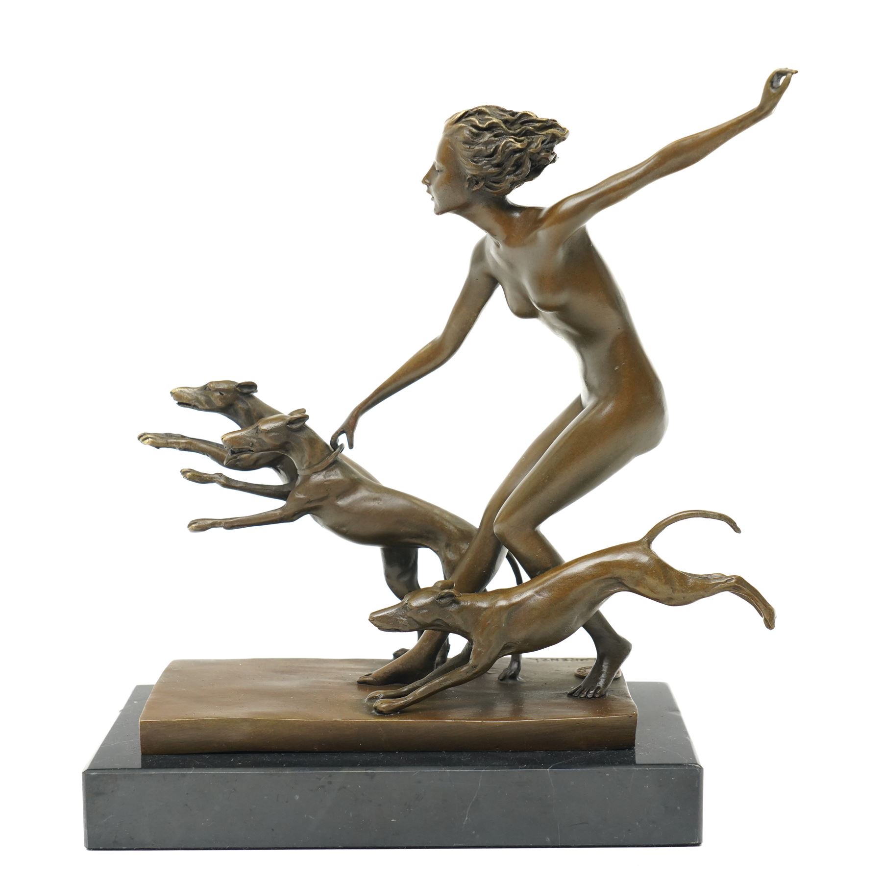 After Lorenzl - Art Deco style bronze group 'Spring Frolic', with foundry mark on rectangular marble base 23cm x 23cm