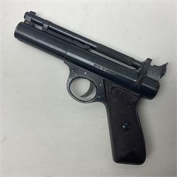 Webley Premier .177 cal. air pistol with top lever action, serial no.462; in original box with label under lid NB: AGE RESTRICTIONS APPLY TO THE PURCHASE OF AIR WEAPONS.