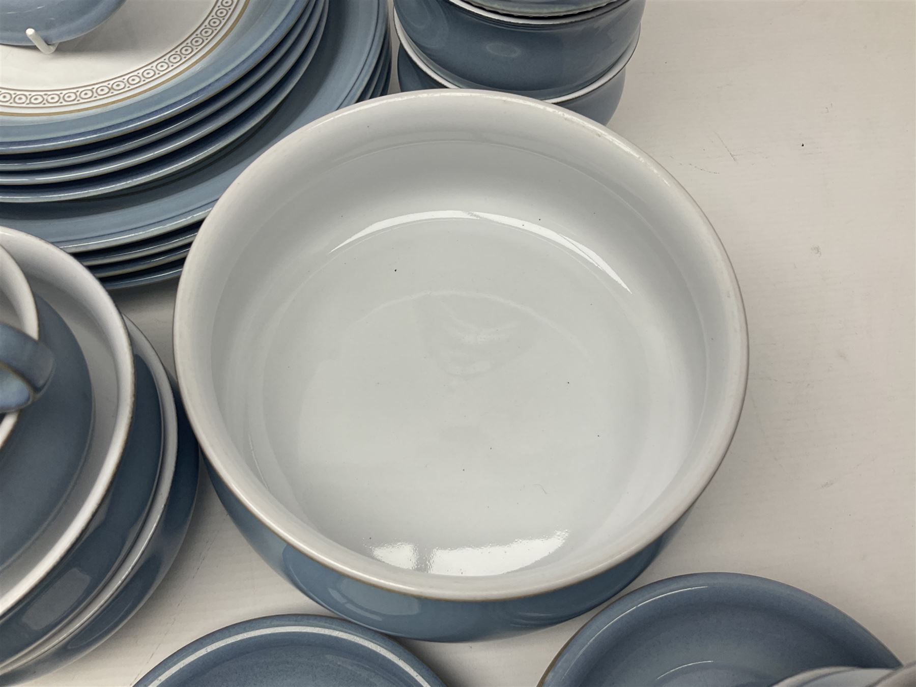Denby Castile part tea and dinner service, including teapot, eight dinner plates, nine cups and saucers, nine side plates etc