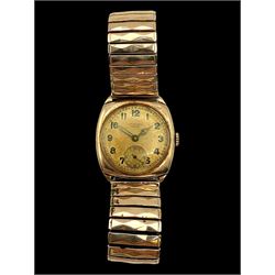 J W Benson 9ct rose gold manual wind wristwatch, the back case engraved with initials CM, Birmingham 1942, on expanding gilt strap 