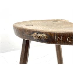 'Mouseman' early 1960s oak stool, dished kidney shaped seat inscribed on edge 