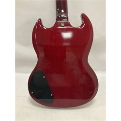 Vintage VS6M Reissued Series six string electric guitar, with solid body in cherry red finish, in carrying case, guitar L103cm