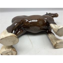 Two Border Fine Arts figures, comprising Badgers and Blackbird, together with Beswick bay shire horse no 818 and another figure