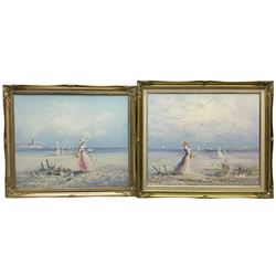 Marie Charles (French 20th century): Figures on the Beach, pair oils on canvas signed 50cm x 30cm (2)
