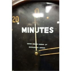  Smiths circular bakelite cased '20 Minutes countdown clock', black dial 'Smiths English Clocks LTD, Cricklewood, London', model no. M1, Ref no. 14B/635, D32cm  