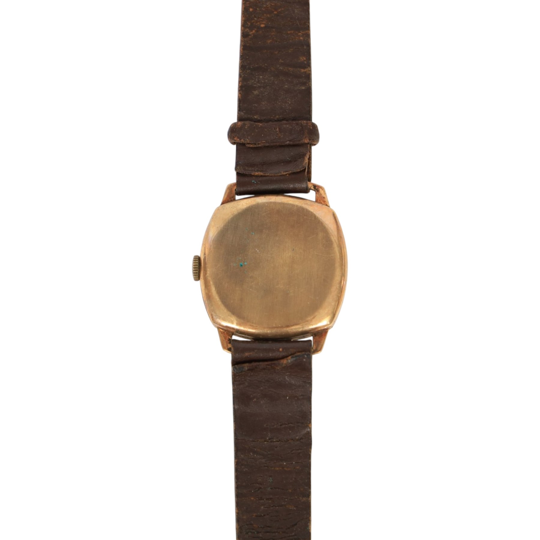 Senate 9ct rose gold manual wind wristwatch, hallmarked, on brown leather strap