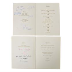 Menu signed by Robert Mugabe, Canaan Banana, and Kenneth Kaunda,  'Dinner by The Hon. Prime Minister Robert Gabriel Mugabe and Madame Sally Mugabe in honour of the Hon. Comrafe Li Jong Ok Prime Minister of the Democratic Peoples Republic of Korea, H21cm
Provenance: the vendor's husband was Food and Beverage Manager at the meal and had the menu signed