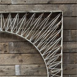 Four early 20th century French painted wicker garden trellis or dividers, rectangular form with internal arches