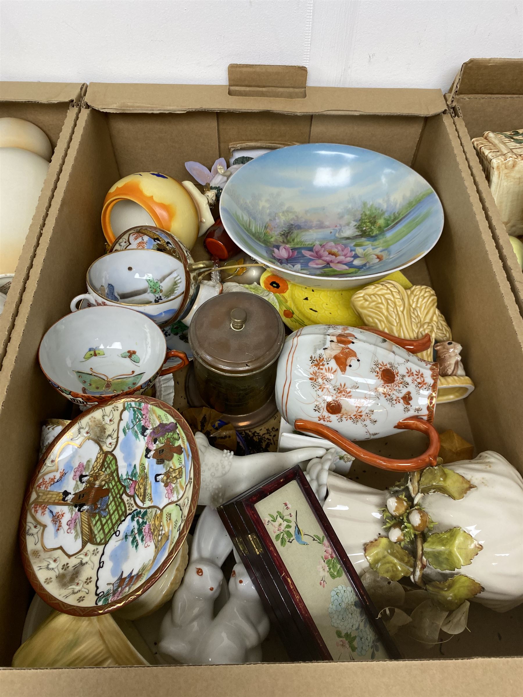 Royal Worcester tea cup and saucer, Royal Doulton Christmas Day 2001 figure and a collection of other ceramics, glassware and collectables, in five boxes 