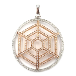  Rose and white gold diamond spider's web pendant, unmarked  