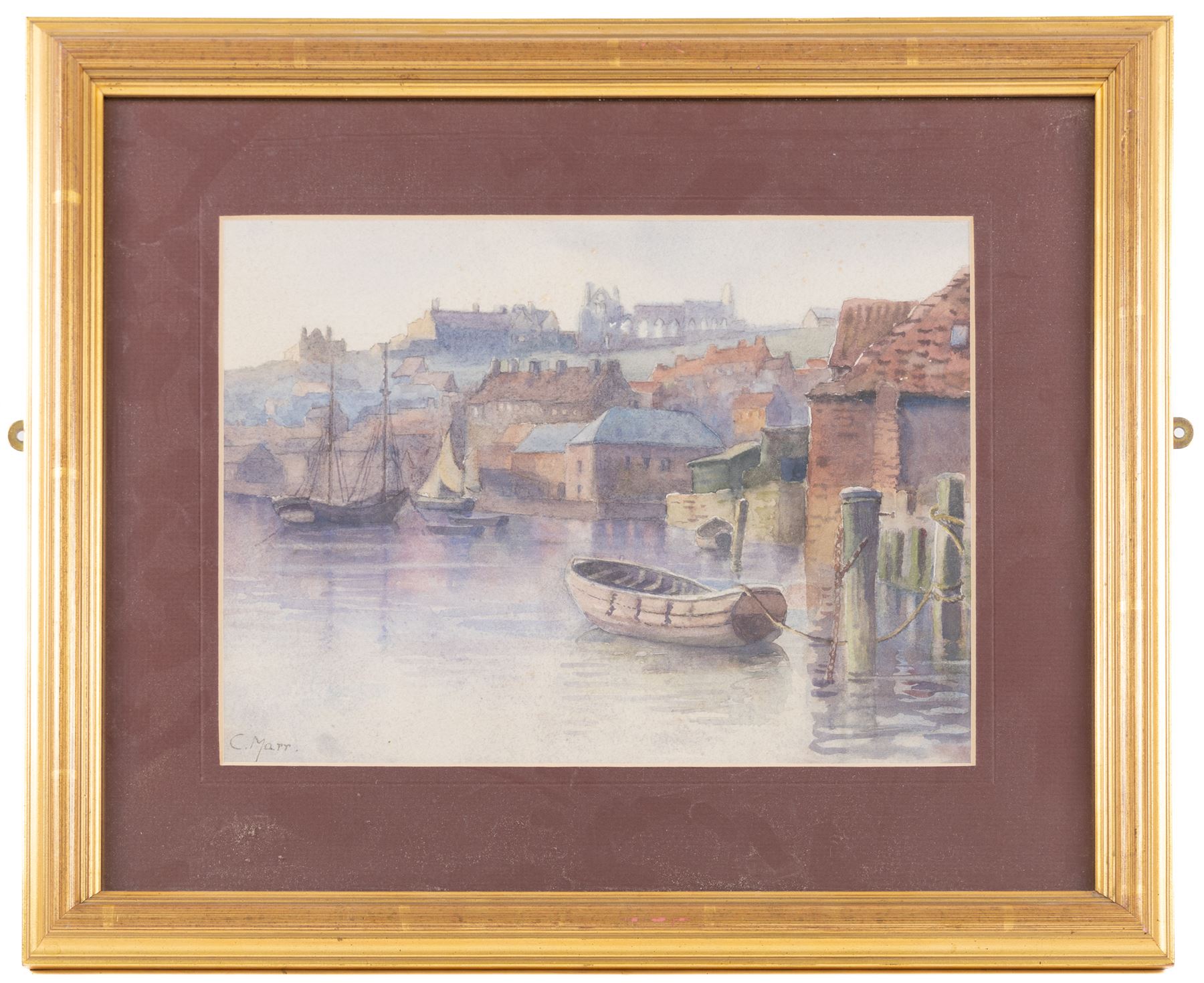 A Smith (British 19th/20th Century): Scarborough Pier Lighthouse, watercolour indistinctly signed 24cm x 19cm; C Marr (British 19th/20th Century): 'Whitby Harbour', two watercolours signed, one titled verso, 20cm x 28cm and 22cm x 29cm (3)