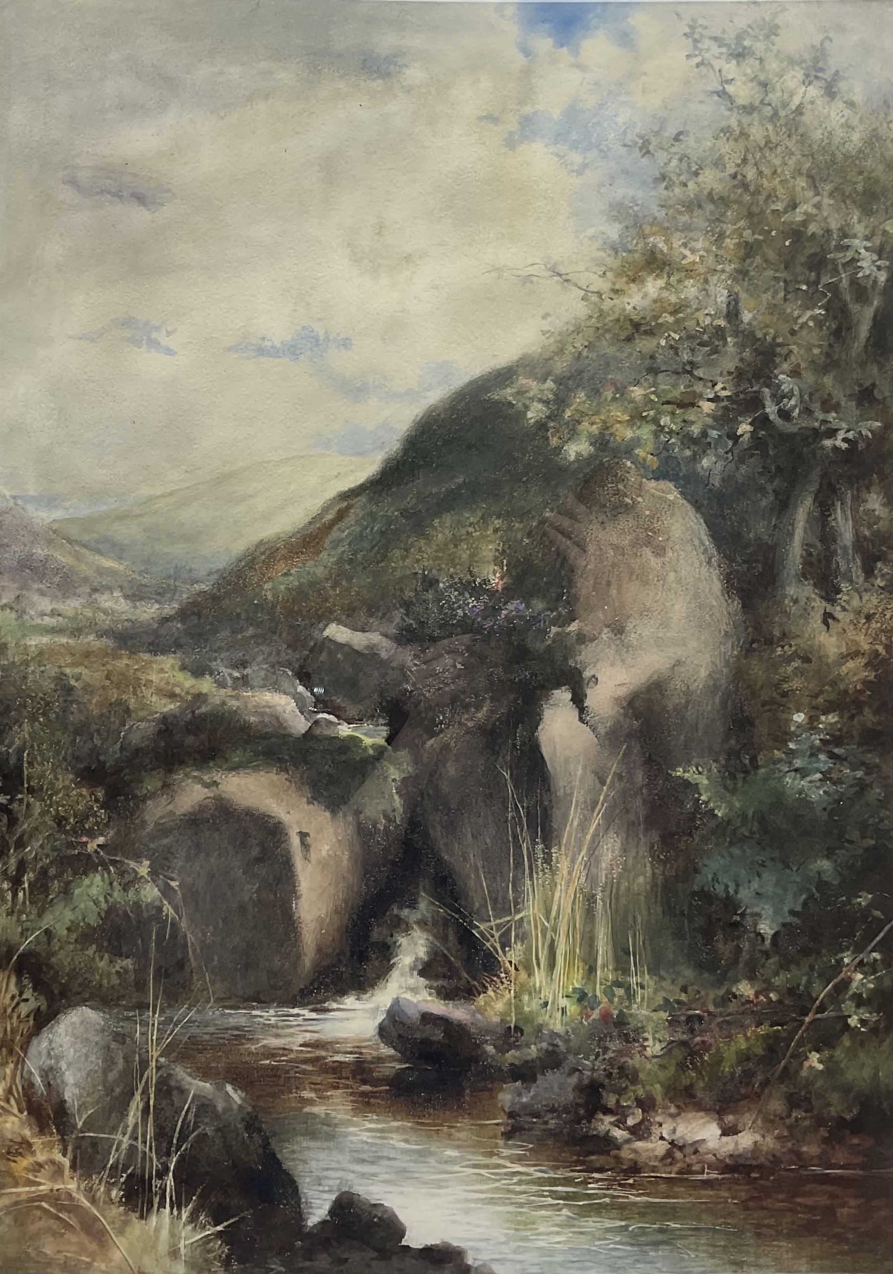 John Falconar Slater (British 1857-1937): 'A Mountain Stream', watercolour signed, titled on mount 75cm x 53cm