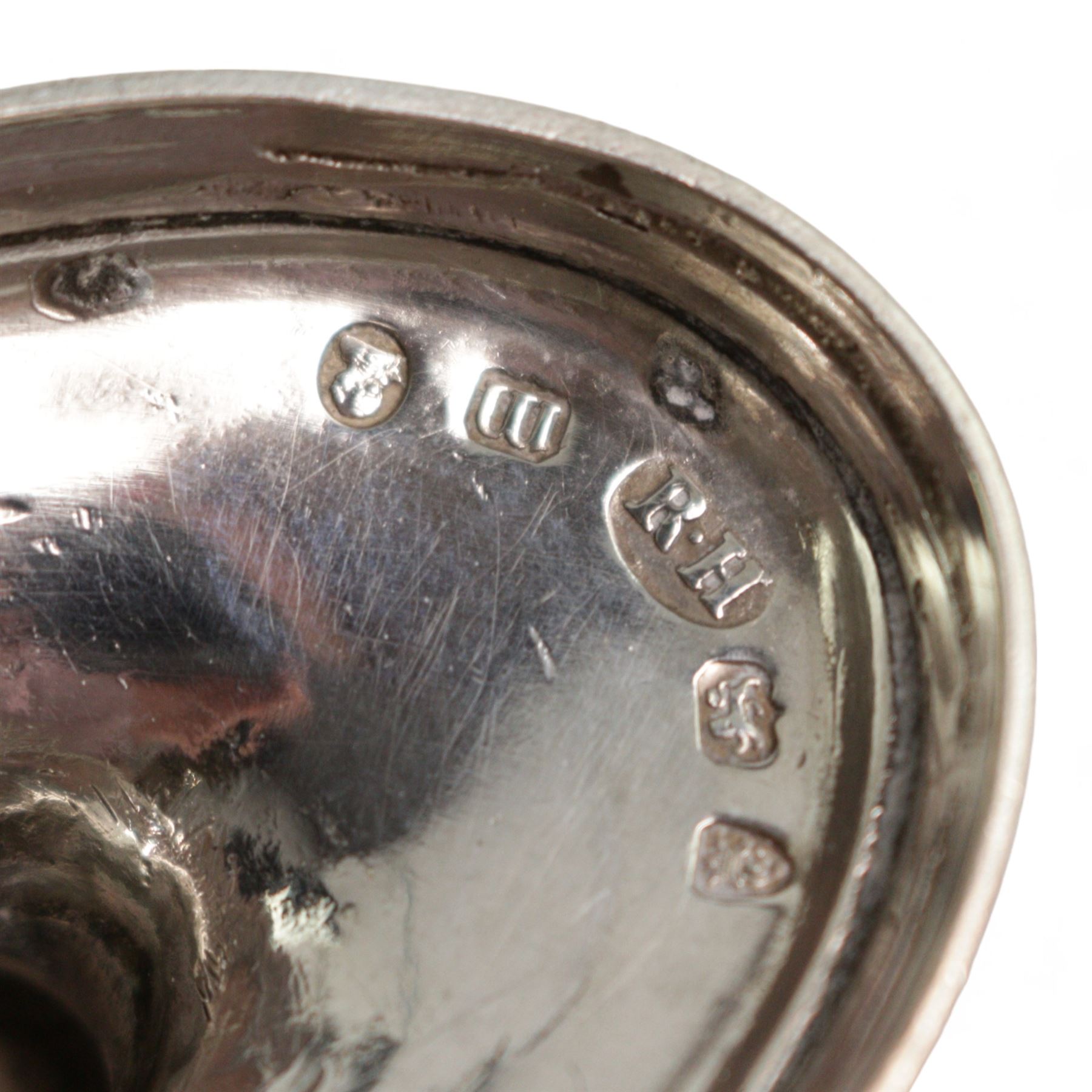 Pair of George III silver navette shape salts on pedestal bases and oval bead edge foot W10cm London 1787 Maker Robert Hennell I